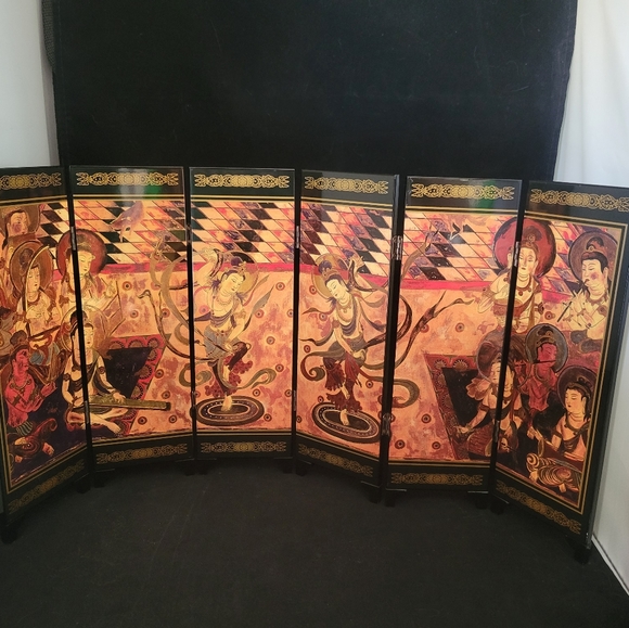 Vintage An Imitation of An Ancient Small Screen 6 Panel Lacquer Folding Screen - Picture 12 of 15